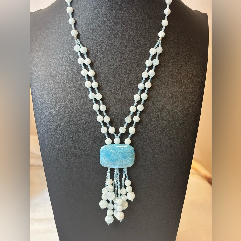 NEW Natural Aquamarine and & Quartz Beaded Necklace